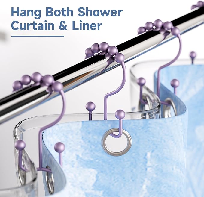 Titanker Shower Curtain Hooks Rings, Rust-Resistant Metal Double Glide Shower - Image 2