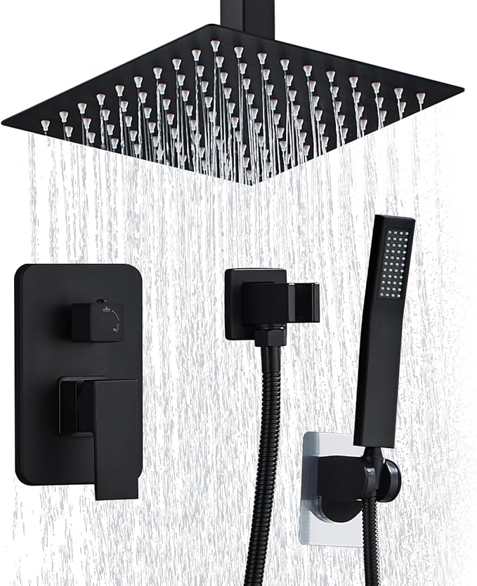 10 Inch Shower Faucet Set Ceiling Mount, High Pressure Rainfall Shower System by RTOBWEYE