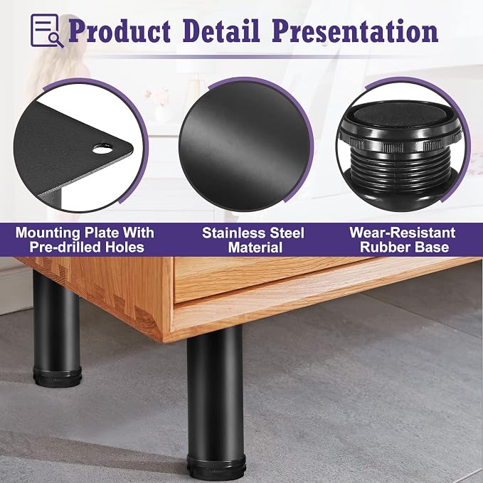 14 Inch Metal Furniture Legs Stainless Steel Adjustable Legs Black Metal Legs - Image 3