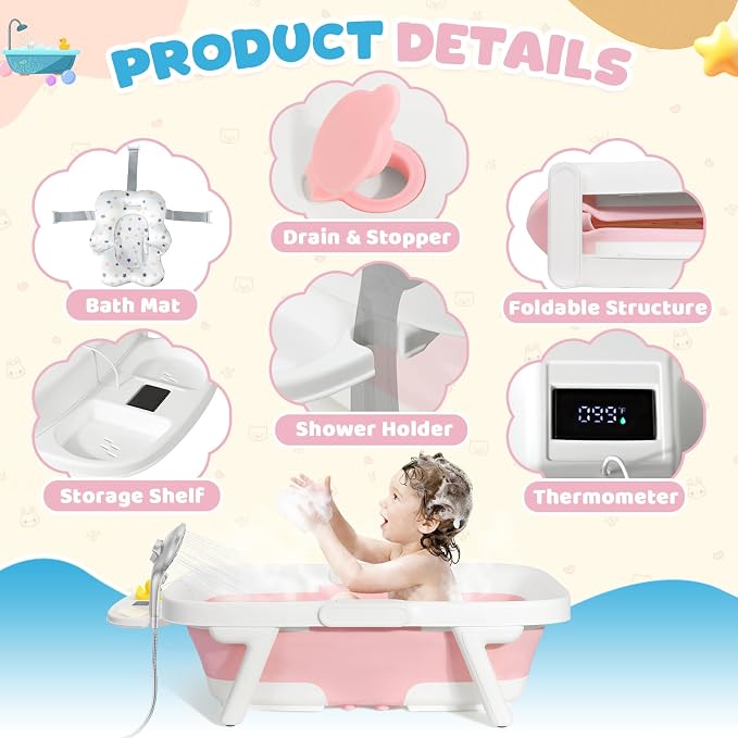 Orzbow Collapsible Baby Bathtub, Large Baby Bath Tub - Image 4