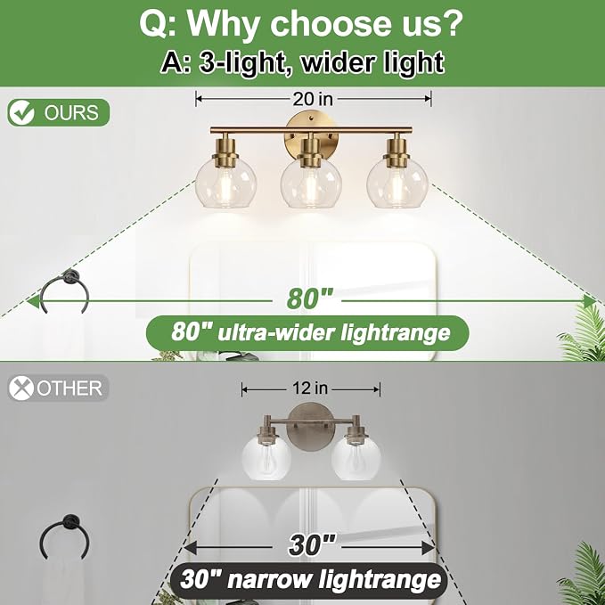 2025 Upgrade 3-Light Bathroom Light Fixtures, Brushed Brass Bathroom Lights - Image 4