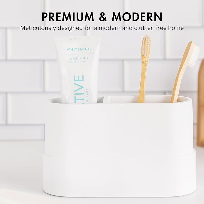 Matte White Large Toothbrush and Toothpaste Holder and Cup - Image 2