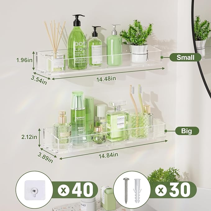 10PCS Acrylic Floating Shelves for Wall, Bathroom Shelf - Image 3