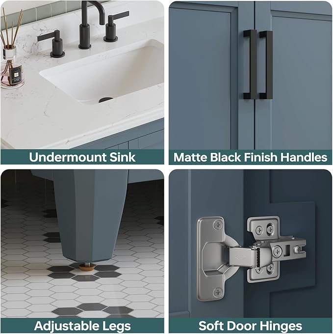 42 Inch Bathroom Vanity with Sink, Fully Assembled Solid Wood Frame Bathroom - Image 5