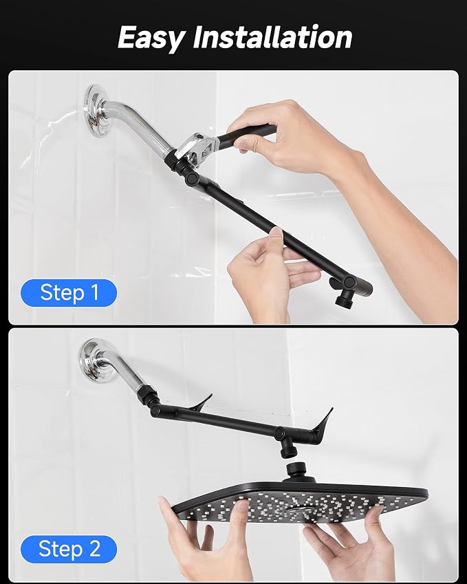 Veken 11.8" Black Rain Shower Head, Rectangular Rainfall Showerheads - Image 6