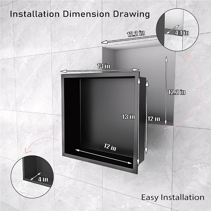 12x12 Matte Black Shower Niche - Image 2