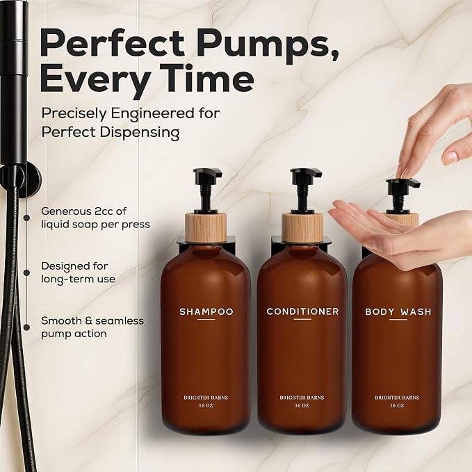 Amber Shampoo and Conditioner Dispenser Set Wall Mounted by Brighter Barns - Image 4
