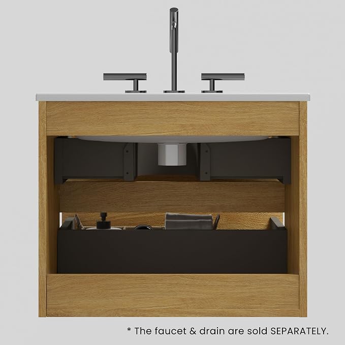 24" Bathroom Vanity with Sink, Modern Floating Vanity with Double Soft Closing - Image 7