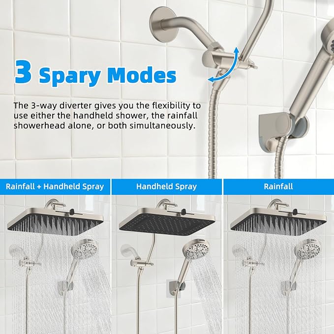 Hibbent cUPC Certified High Pressure 13'' Dual Shower Head Combo - Image 6