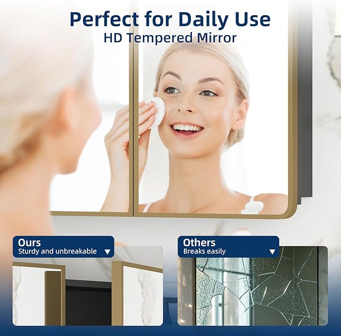 Bathroom Medicine Cabinet with Mirror 24 x 30 Inch, Brush Gold Medicine Cabinet - Image 5