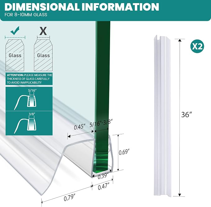 Bathroom Shower Glass Door Bottom Seal Strip - Image 2