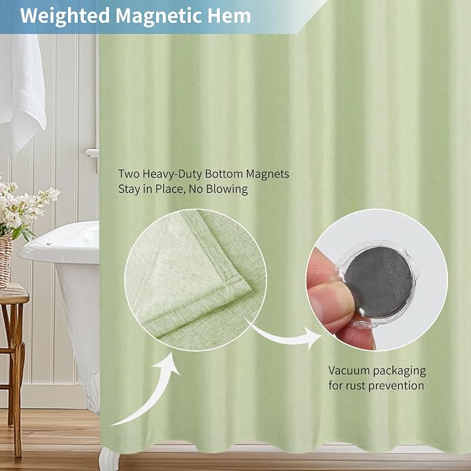 2-in-1 Waterproof Long Fabric Shower Curtain or Liner, Linen Textured, 78 Inch - Image 7