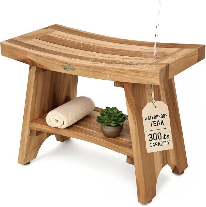 EcoDecors 24 Inch Serenity Teak Shower Bench – Waterproof Bathroom Seat by EcoDecors