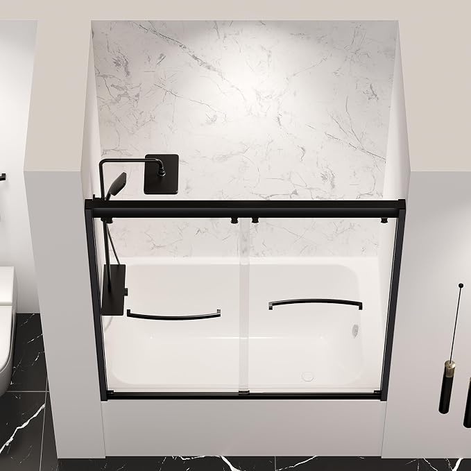 55"-59" Bathtub Double Sliding Doors, Semi-Frameless Water Repellent Tub Door - Image 3