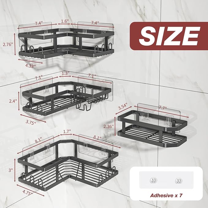 Shower Caddy Corner with Soap Holder, No Drilling Shower Shelves-Rustproof - Image 2