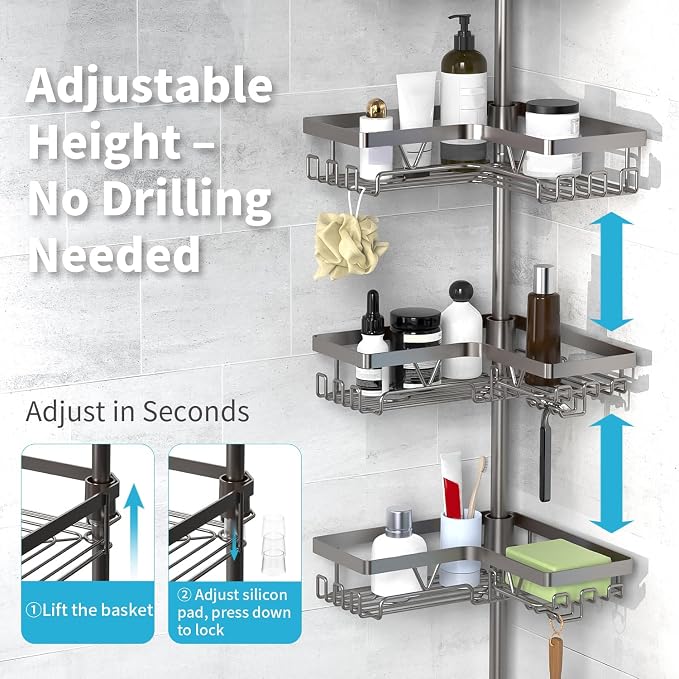 KEGII Corner Shower Caddy Tension Pole - Image 2
