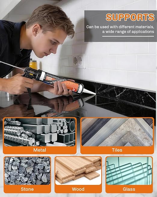WELLUCK Black Silicone Caulk, 100% Waterproof Silicone Sealant Adhesive Caulking - Image 5