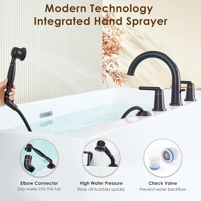 Bathtub Faucet with Sprayer Bathroom Brass Roman Tub Faucet with Rough-in Valve - Image 5