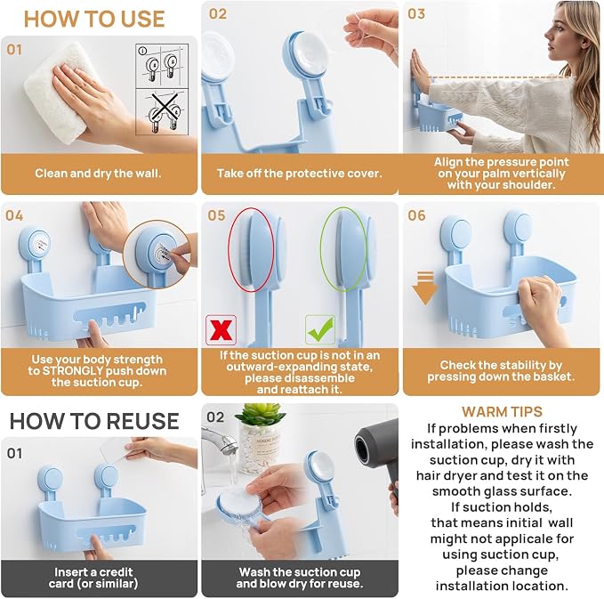 LEVERLOC Shower Caddy Suction Cup Set Shower Organizer & Soap Holder & - Image 6