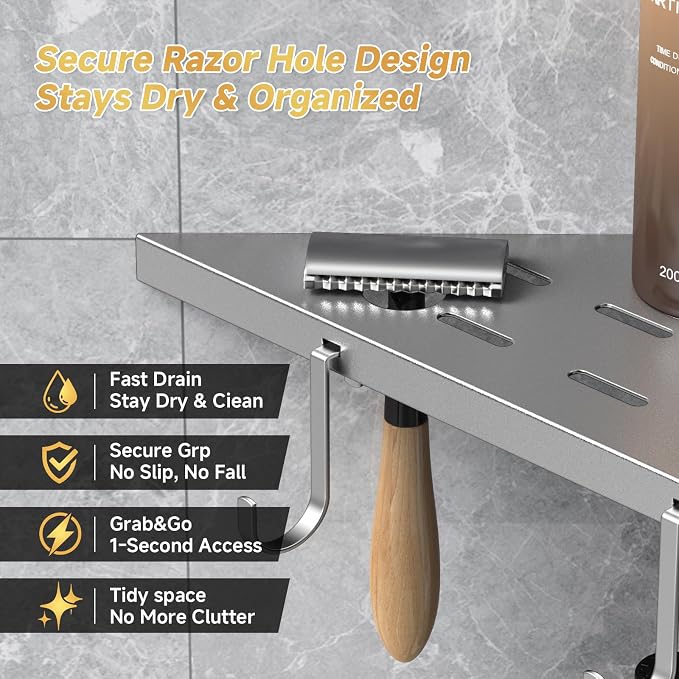 Corner Shower Shelf 10" Silver 304 Stainless Steel Recessed Shelf - Image 3