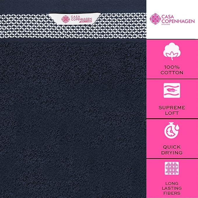 CASA COPENHAGEN Solitaire 6 Pieces Towel Set- Dark Navy, 600 GSM 2 Bath Towel 2 - Image 2