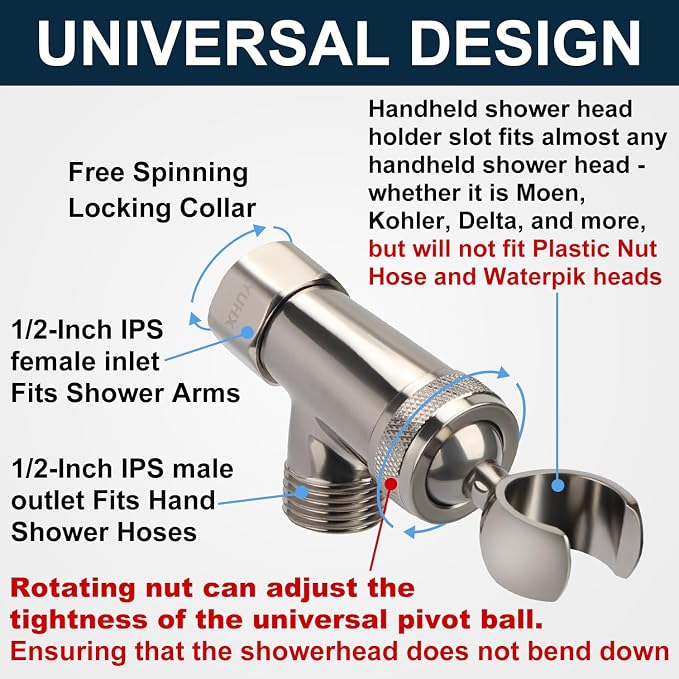 All Metal Shower Head Holder, Adjustable Handheld Shower Arm Bracket, Hand held - Image 4