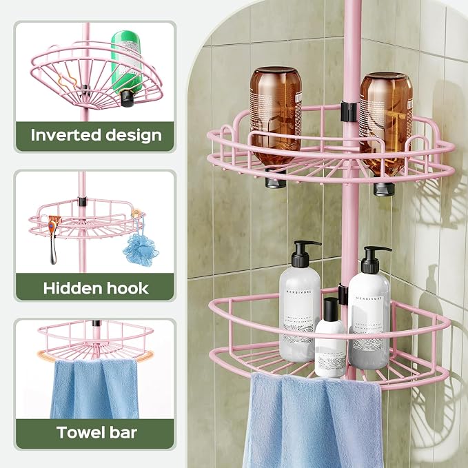 HAMITOR Corner Shower Caddy Tension Pole: 4-Tier Rust-Resistant Adjustable - Image 5