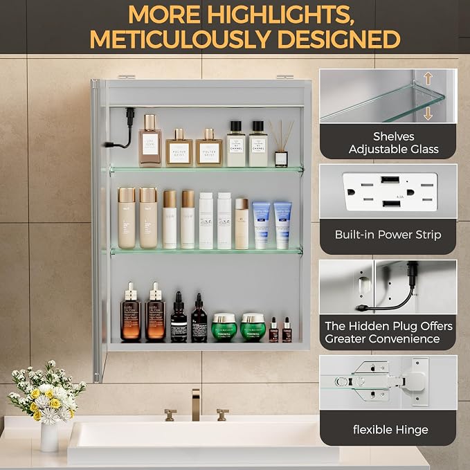 New LED Bathroom Mirror 16 * 24 Stepless Dimmable Wall Mirrors - Image 5