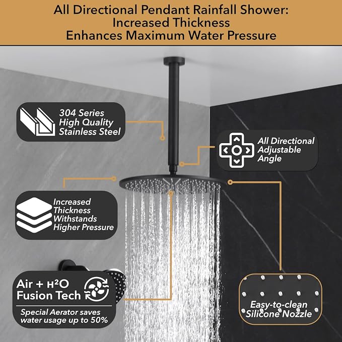 VANFOXLE Thermostatic Shower Faucet Set Matte Black Shower System, Push Button - Image 4