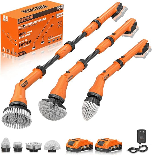 2 Battery Electric Spin Scrubber, 1000RPM Cordless Cleaning Brush Waterproof by ALLOYMANProfessionalTools