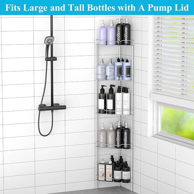 5 Tier Floor Standing Corner Shower Caddy Organizer Shelf - Image 3