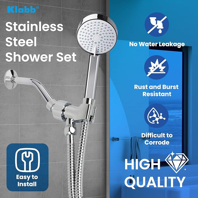 Klabb Adjustable Handheld Shower Head Holder and 79 Inch Hose, Premium ABS - Image 6