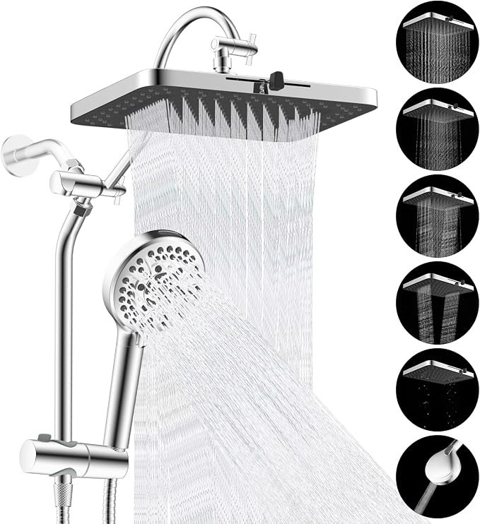 Hibbent Upgraded cUPC Certified 13'' Shower Head Combo, High Pressure 5 Spray by Hibbent