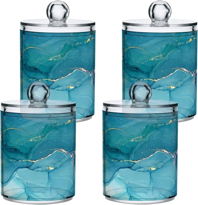 MNSRUU 2 Pack Qtip Holder Organizer Dispenser Blue Marble Abstract Fluid Art - Image 2