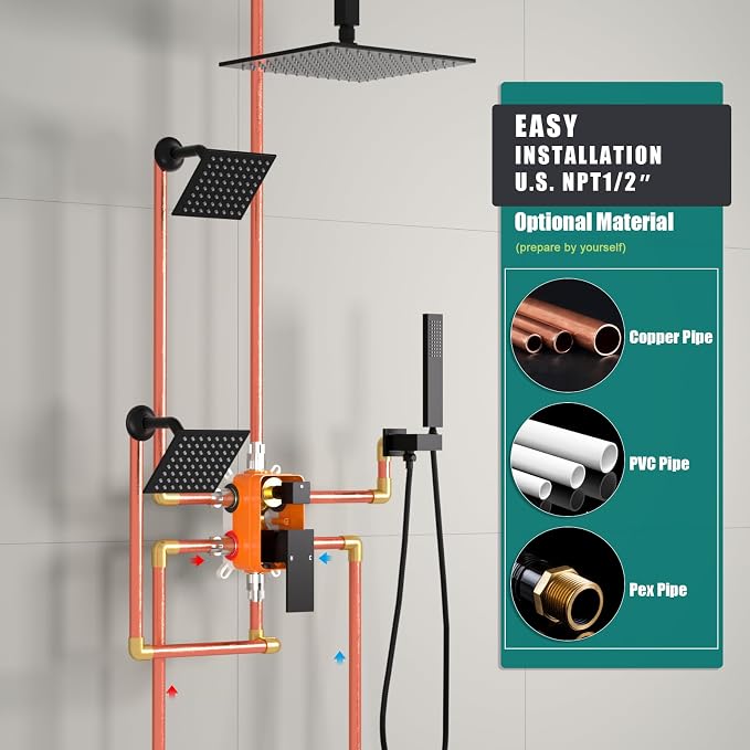Enga 10 Inch + Dual 6-Inch Rain Shower System, Four Modes Diverter Shower Faucet - Image 6
