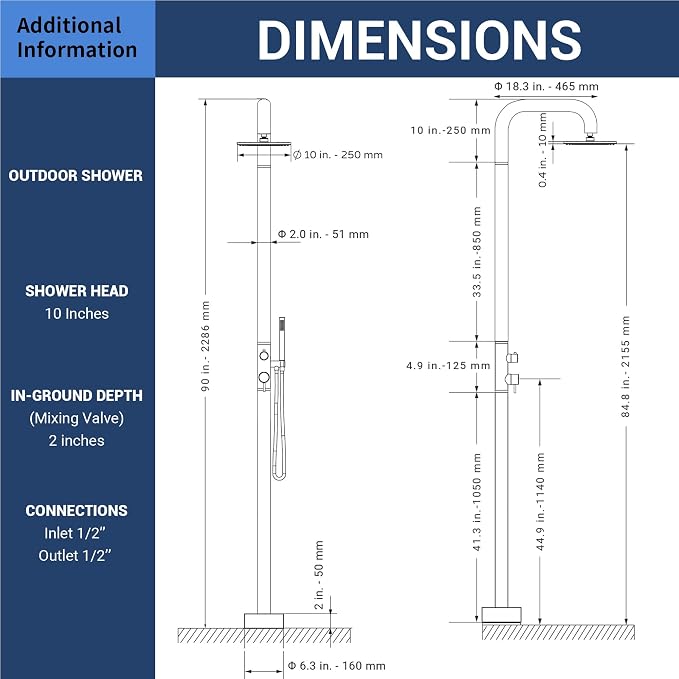 Freestanding Outdoor Shower Faucet Set, 316 Marine Grade Stainless Steel - Image 8