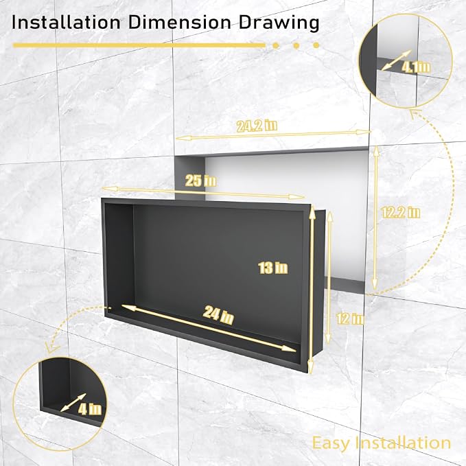 Shower Niche 24"x12"，No Tile Needed，Stainless Steel Niche Bathroom - Image 7