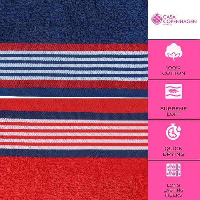 CASA COPENHAGEN He & She 6 Pieces Towel Set- American Blue + Red, 550 GSM 2 - Image 3