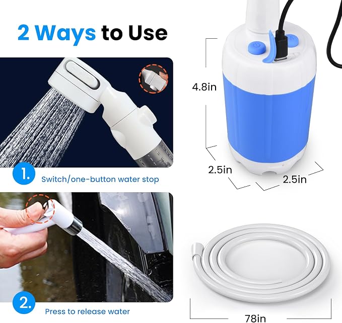 Portable Camping Shower Outdoor Camp Shower Pump, Upgrade Rechargeable Electric - Image 4