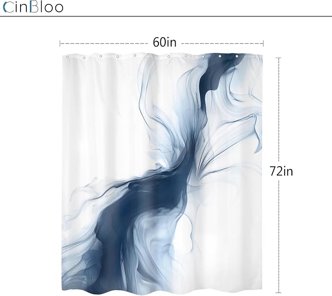 Cinbloo Navy Blue Shower Curtain 60Wx72H Abstract Modern Neutral Ombre Marble - Image 5