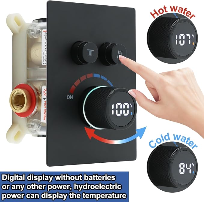 Digital Display Shower System Set 16 Inches Rain Fall Head Temperature Valve - Image 2