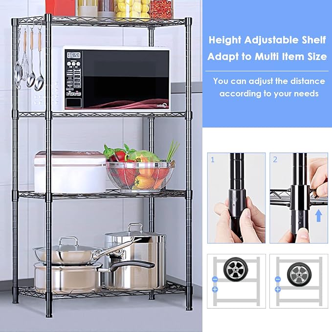 BNSPLY 4 Tier Wire Shelving Unit, Height Adjustable Wire Shelves - Image 7