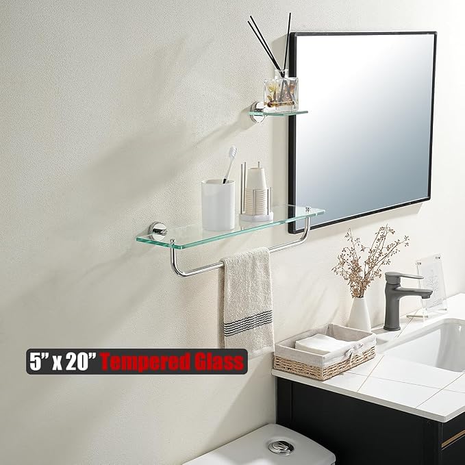 JQK Bathroom Glass Shelf Polished Chome, Shelf - Image 6