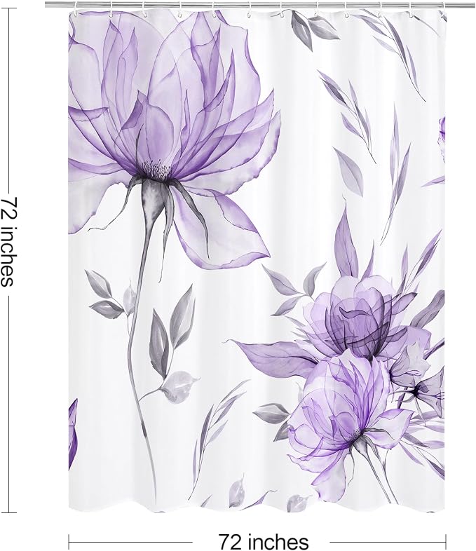 Purple and Grey Boho Watercolor Floral Shower Curtain, Ink Painting Style - Image 6