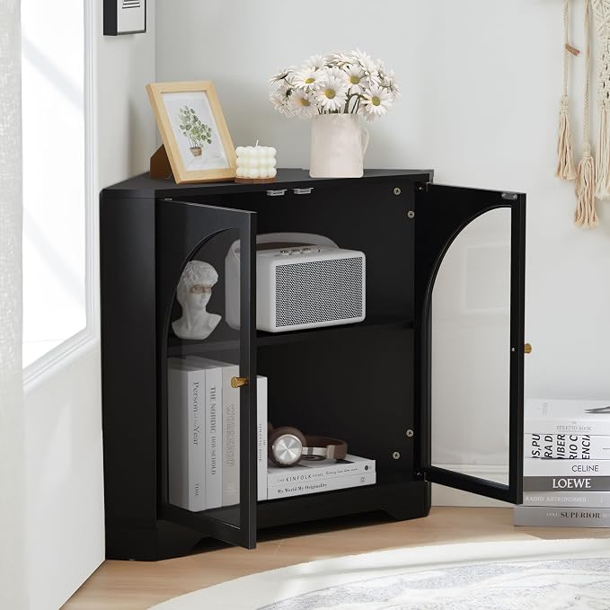 AVZEAR Modern Corner Cabinet, Mid Century Curved Corner Storage Shelf - Image 5