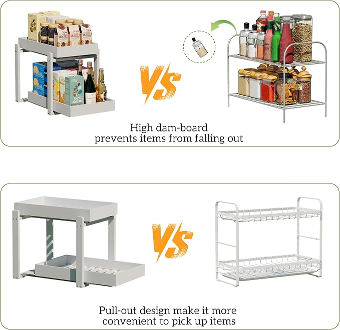 2 Pack Under Sink Organizer, Bamboo Wooden 2-Tier Pull-Out Storage - Image 7