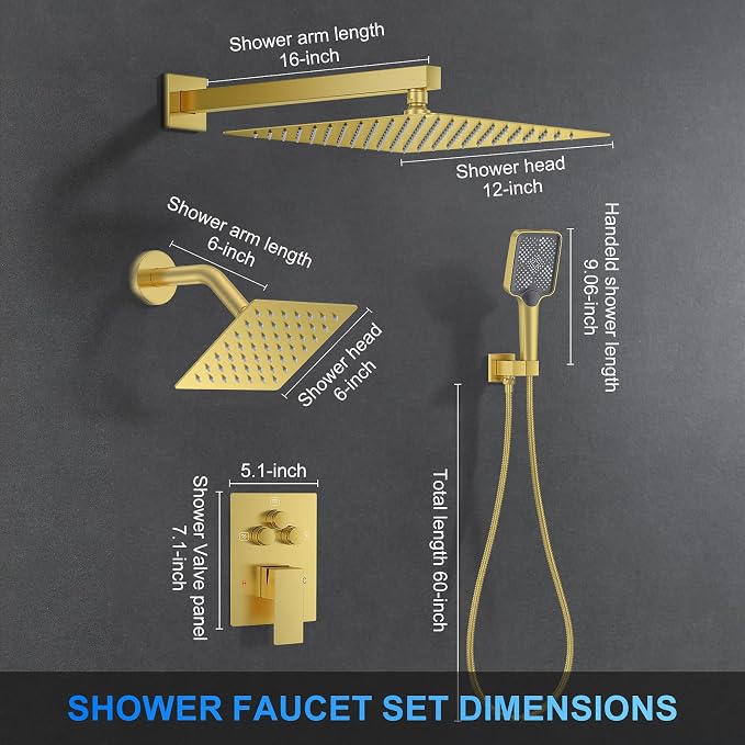 Shower Faucet Set, Brushed Gold - Image 8