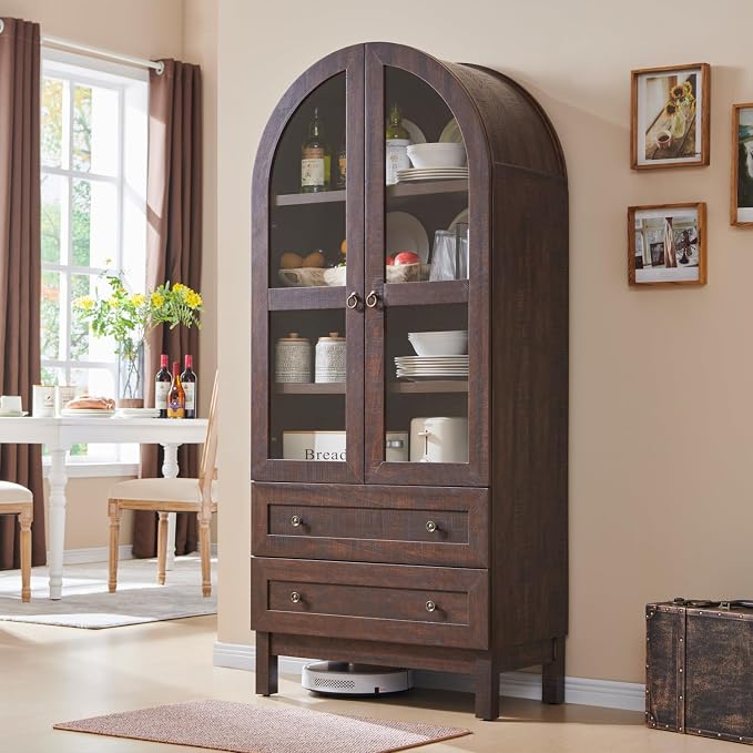 71" Tall Arched Kitchen Pantry Cabinet, Wood Kitchens Storage Cabinets - Image 3