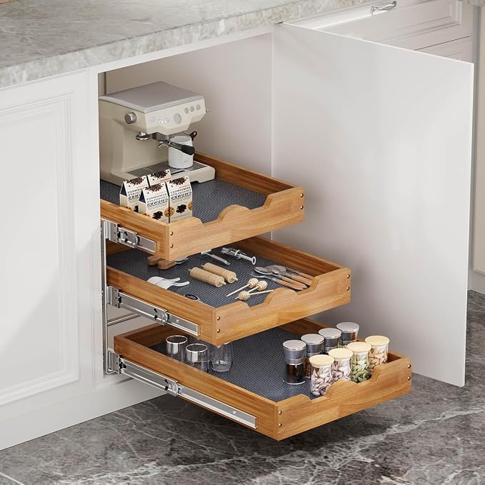 OCG Pull Out Cabinet Drawer 20" W x 21" D, 3 Tier Pull Out Cabinet Organizer - Image 2