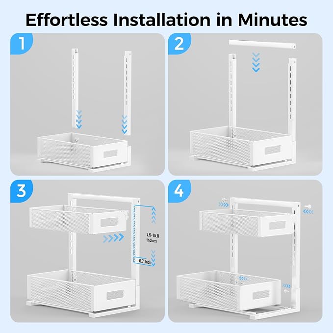 2 Pack Under Sink Organizer, Adjustable Height Under Sink Organizers and Storage - Image 8